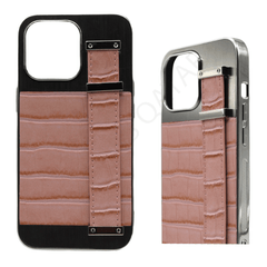 Dohans Mobile Phone Cases Silver & Peach iPhone 13 Pro Q Series Silver and Leather Belt Holder Cover & Cases