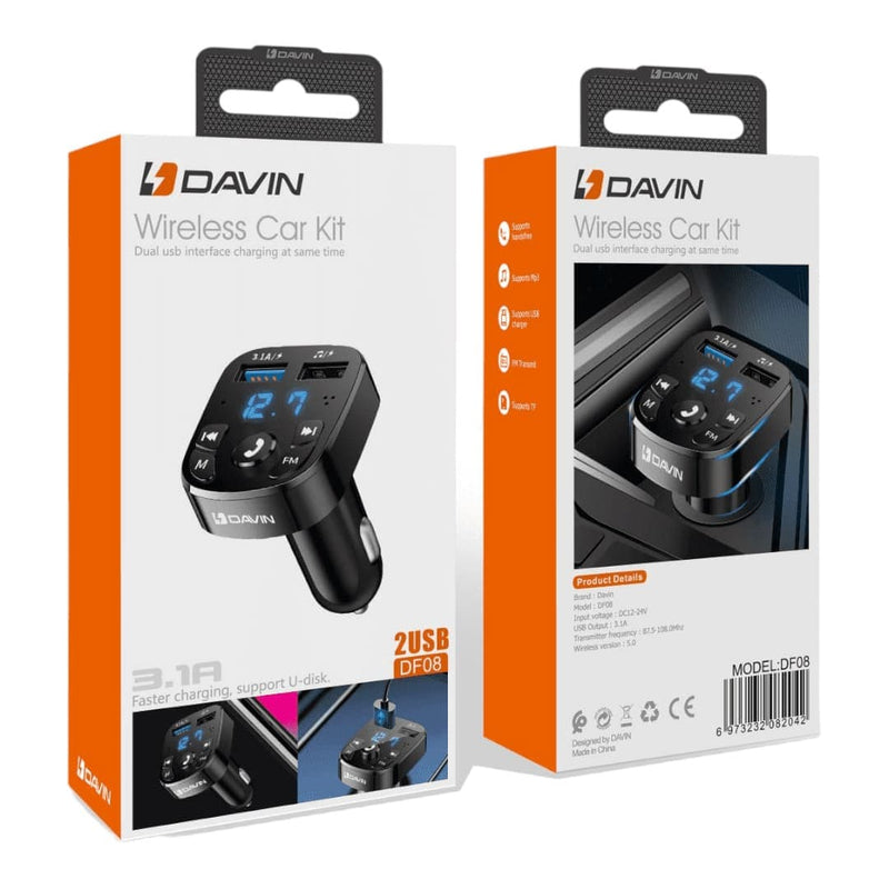 Dohans Qatar Mobile Accessories Davin DF06 Wireless Car Kit 3.1A 2USB Charger