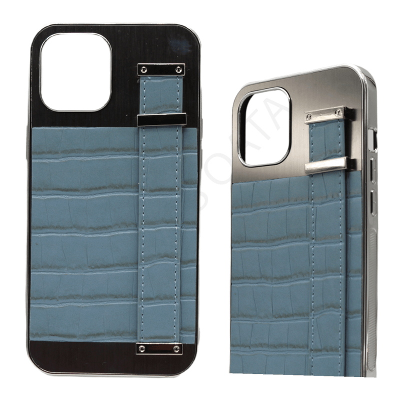 Dohans Mobile Phone Cases Silver & Light Blue iPhone 12 Pro Max Q Series Silver and Leather Belt Holder Cover & Cases