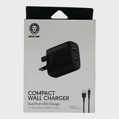 Dohans Power Adapter & Charger Accessories Green Lion Compact Wall Charger Dual Port Micro USB Charger